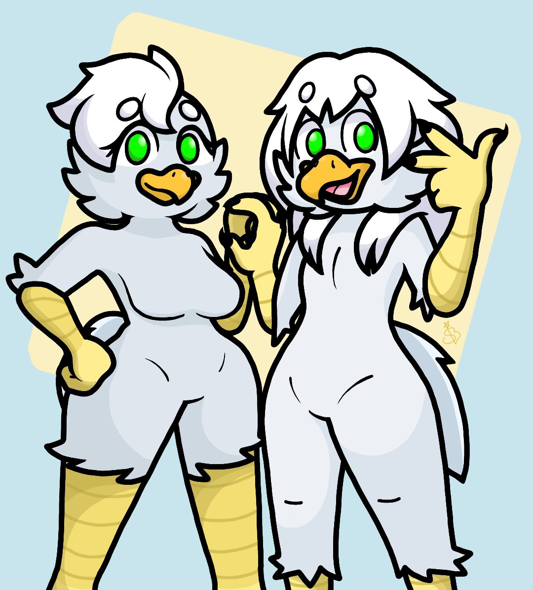 My bird fursonas, standing side by side