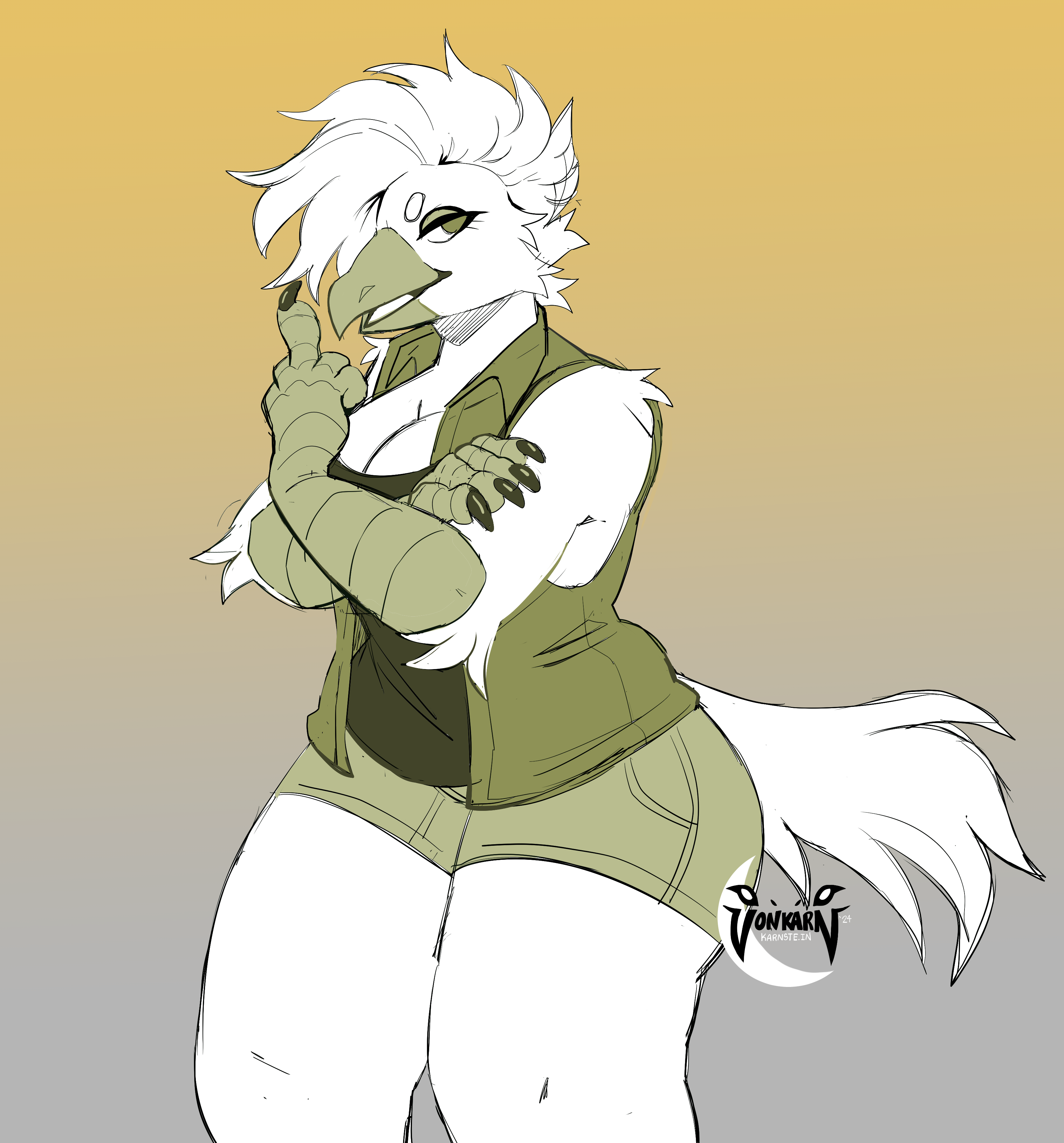 My female bird fursona, standing tough