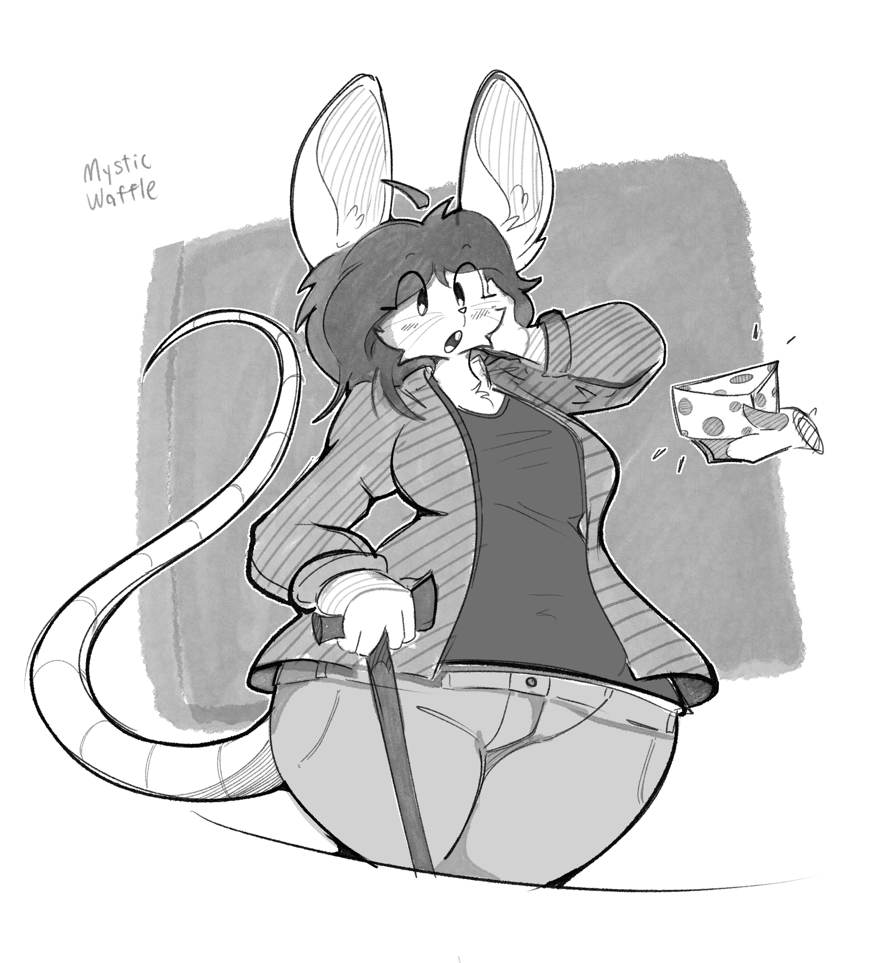 Mousegirlheart, surprised by a piece of cheese!